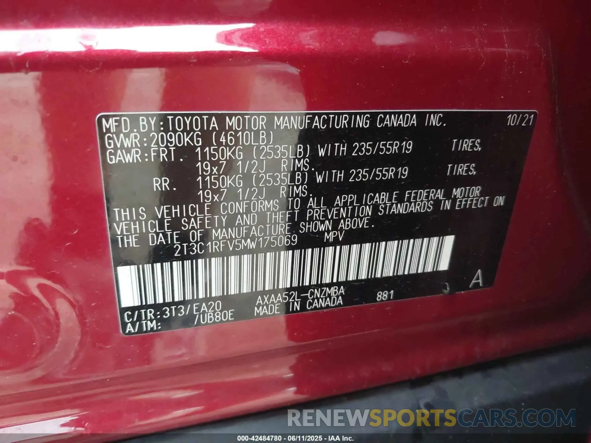 9 Photograph of a damaged car 2T3C1RFV5MW175069 TOYOTA RAV4 2021