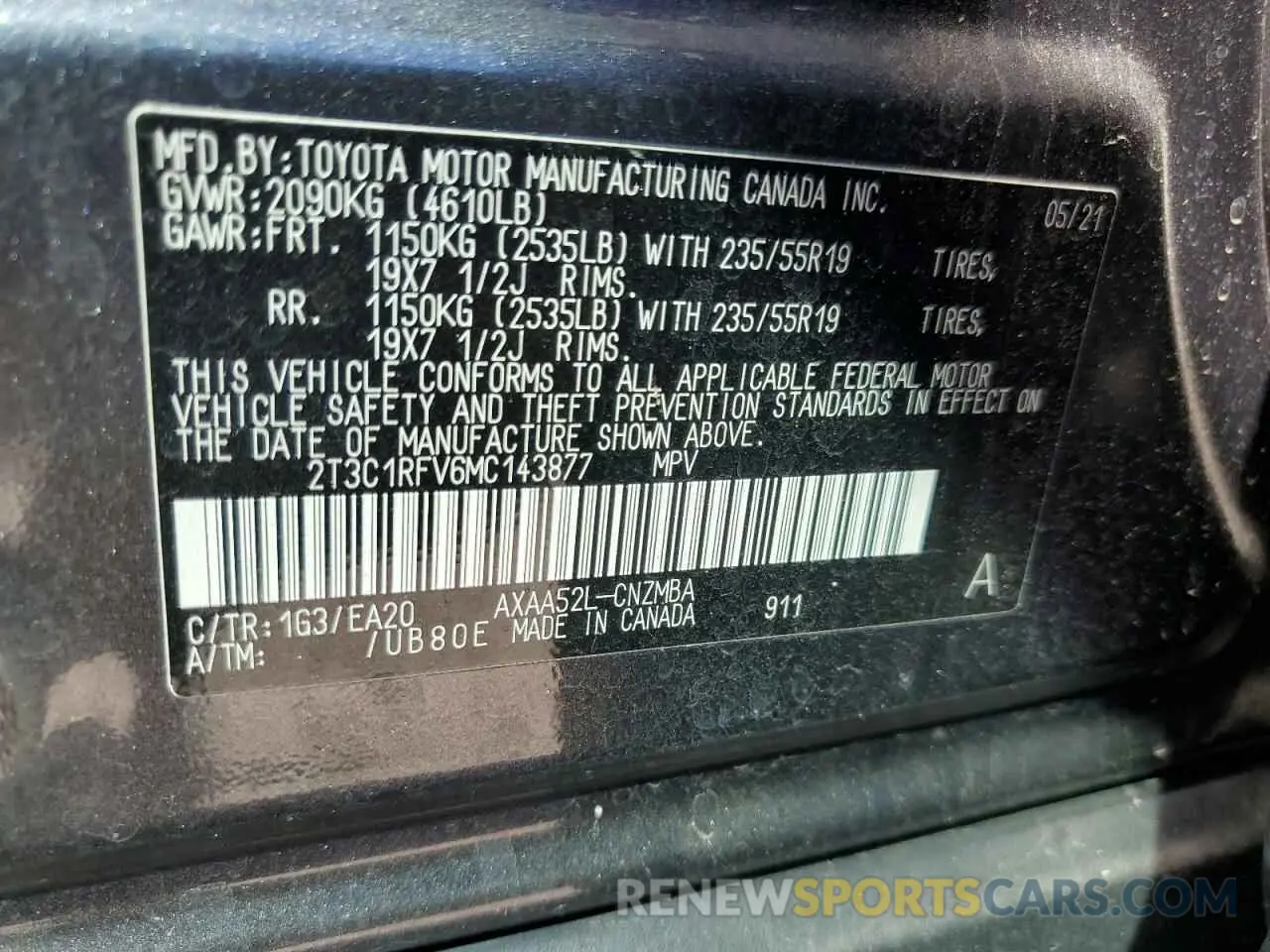 12 Фотография поврежденного автомобиля 2T3C1RFV6MC143877 TOYOTA RAV4 2021
