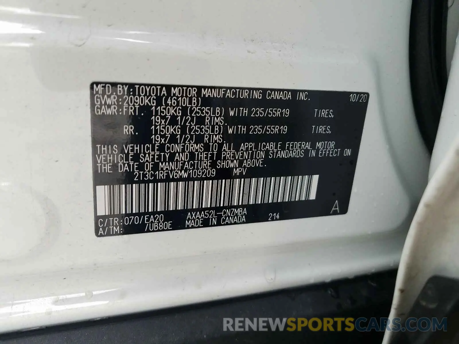 10 Photograph of a damaged car 2T3C1RFV6MW109209 TOYOTA RAV4 2021