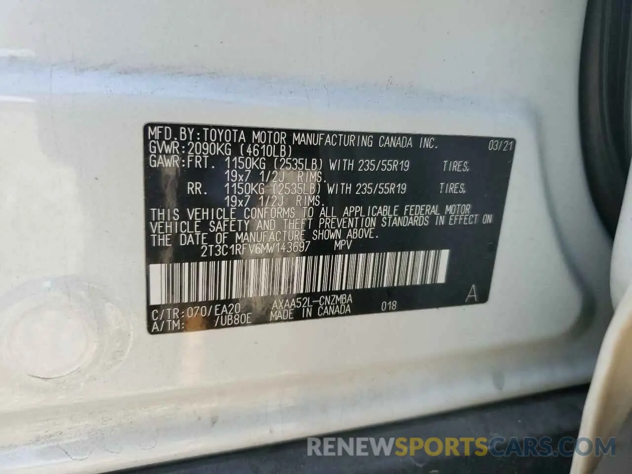14 Фотография поврежденного автомобиля 2T3C1RFV6MW143697 TOYOTA RAV4 2021