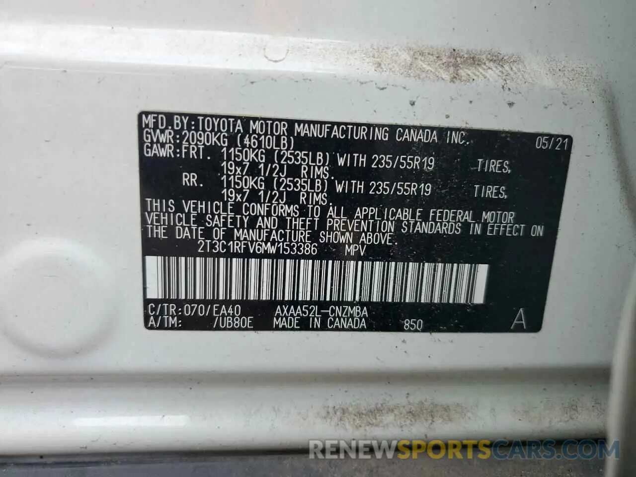 13 Photograph of a damaged car 2T3C1RFV6MW153386 TOYOTA RAV4 2021