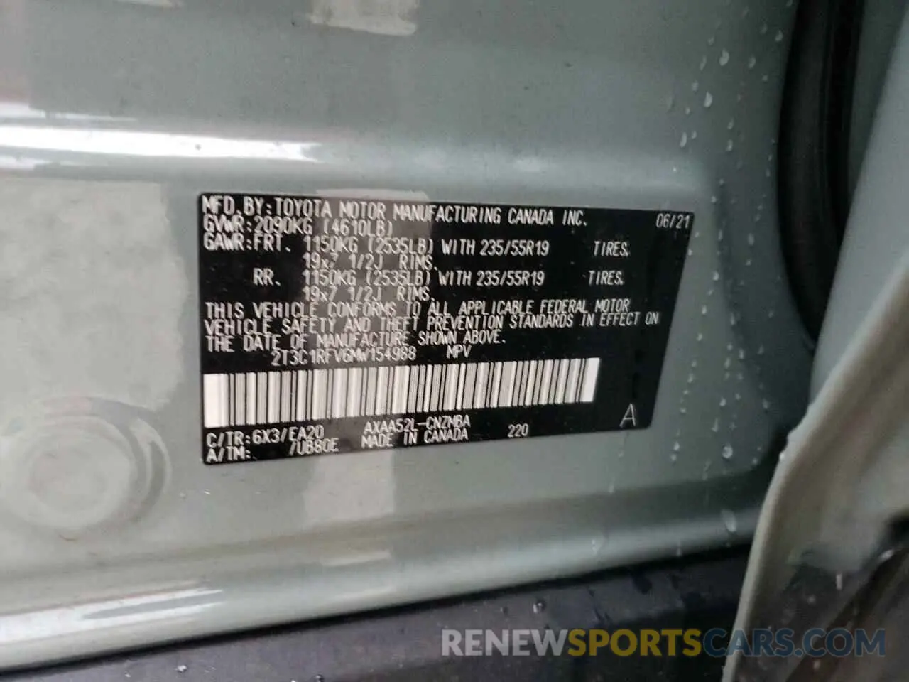 10 Photograph of a damaged car 2T3C1RFV6MW154988 TOYOTA RAV4 2021