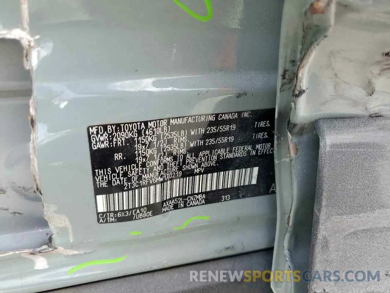 14 Photograph of a damaged car 2T3C1RFV6MW170219 TOYOTA RAV4 2021