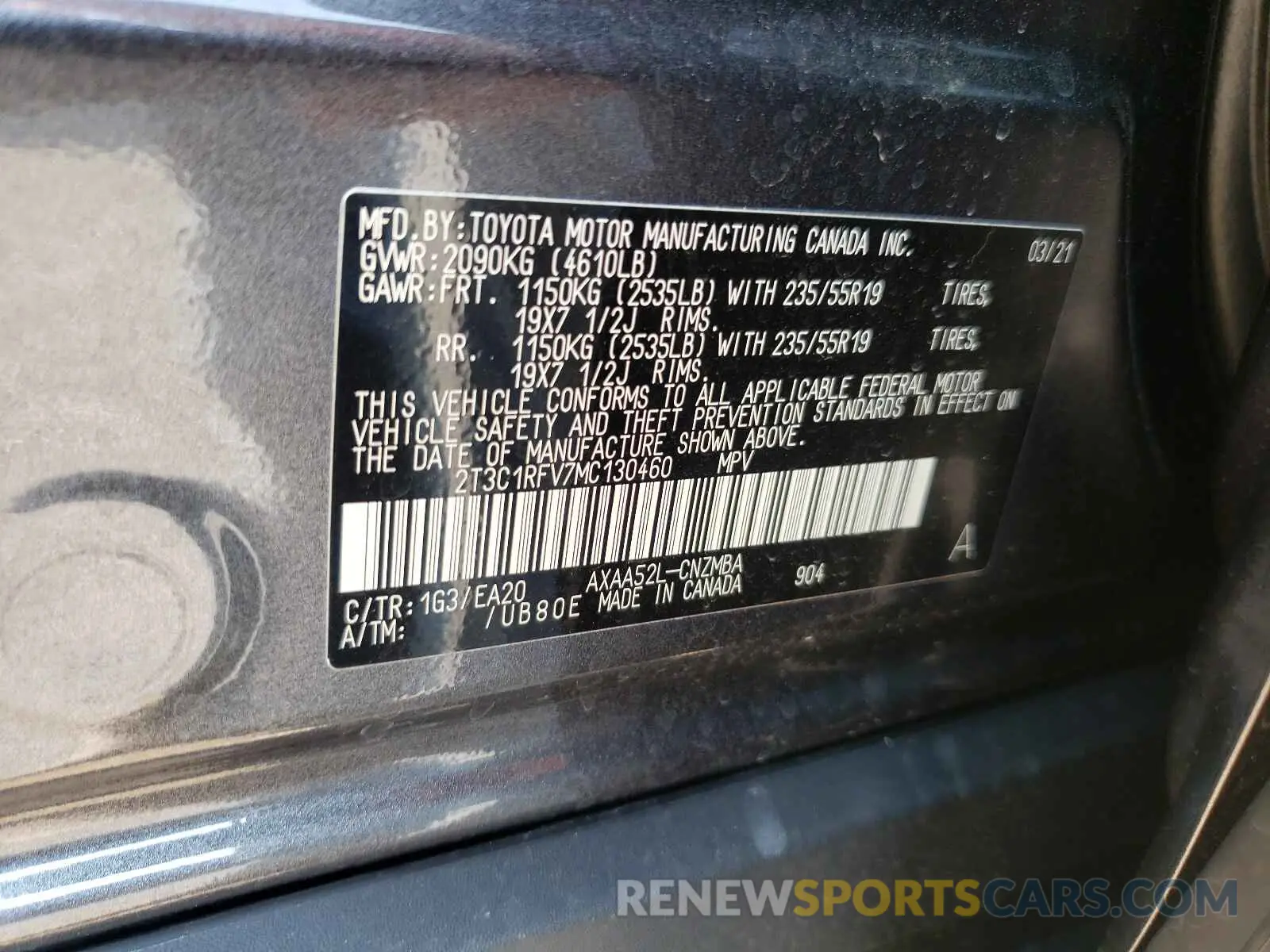 10 Photograph of a damaged car 2T3C1RFV7MC130460 TOYOTA RAV4 2021