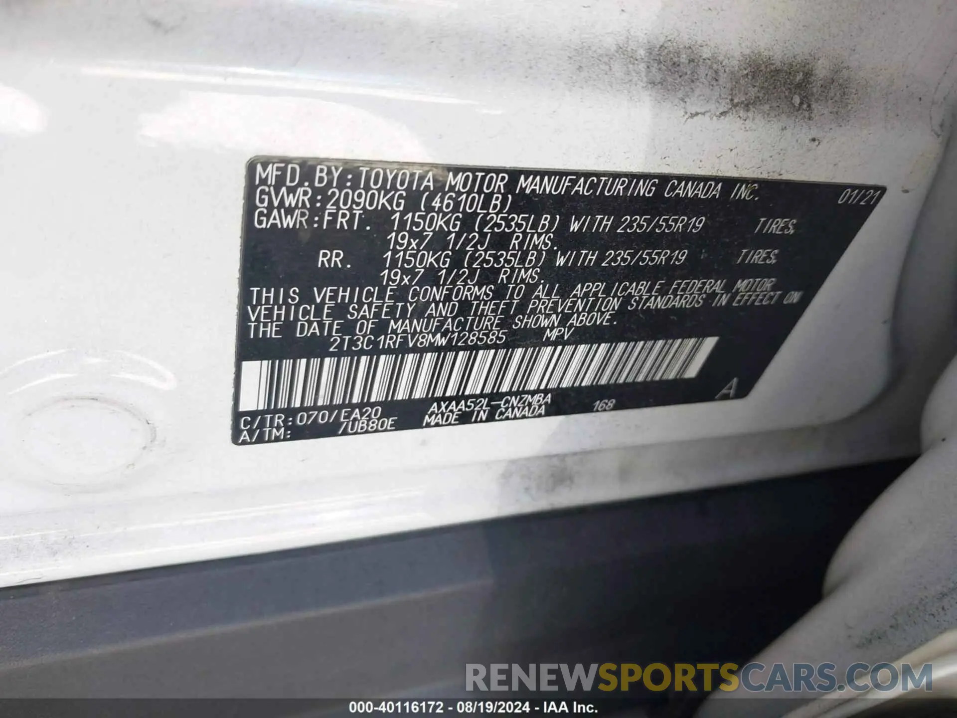 9 Photograph of a damaged car 2T3C1RFV8MW128585 TOYOTA RAV4 2021