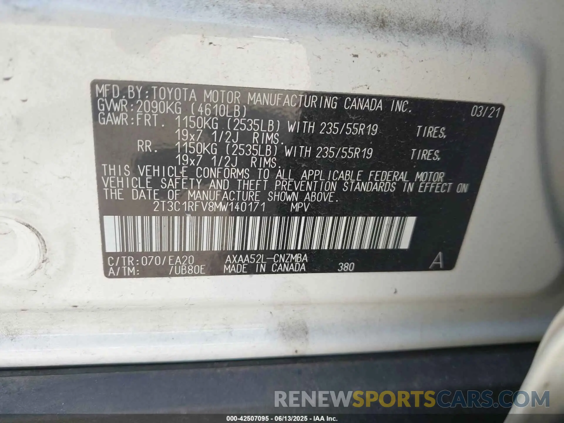 9 Фотография поврежденного автомобиля 2T3C1RFV8MW140171 TOYOTA RAV4 2021