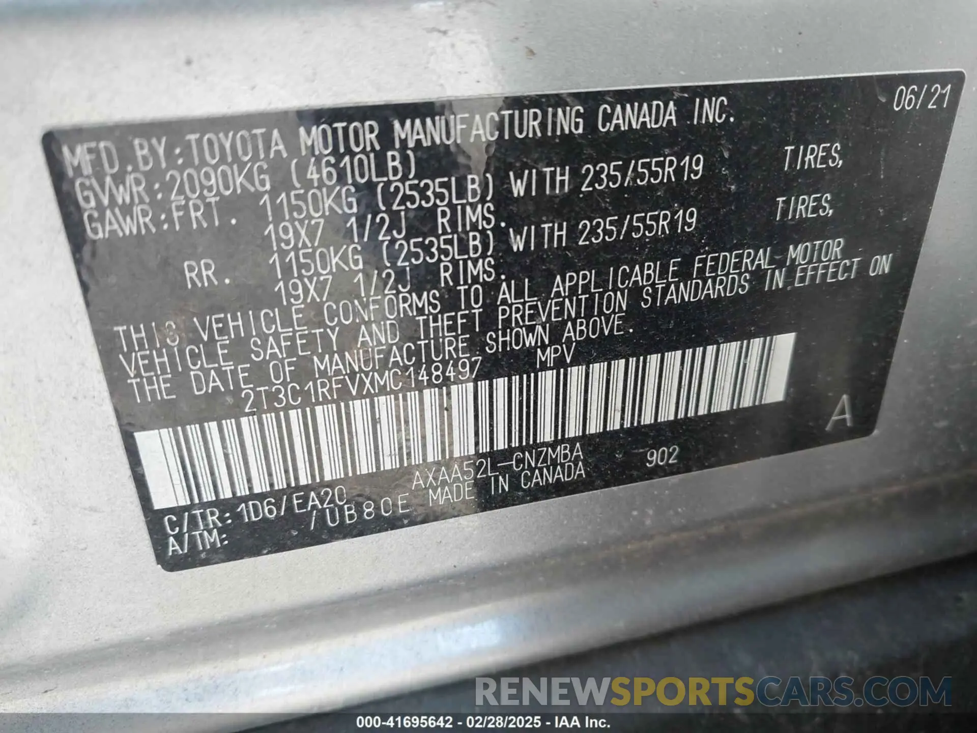 9 Фотография поврежденного автомобиля 2T3C1RFVXMC148497 TOYOTA RAV4 2021