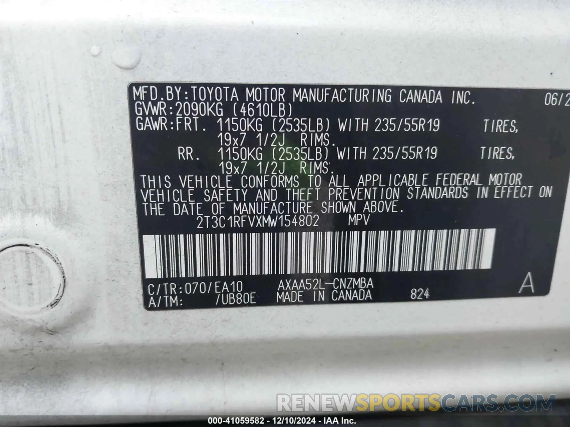 9 Фотография поврежденного автомобиля 2T3C1RFVXMW154802 TOYOTA RAV4 2021
