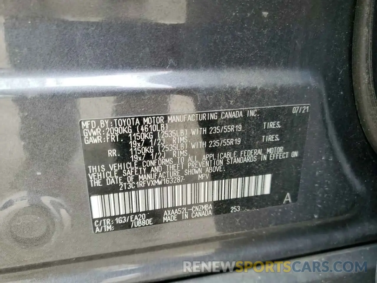 12 Photograph of a damaged car 2T3C1RFVXMW163287 TOYOTA RAV4 2021