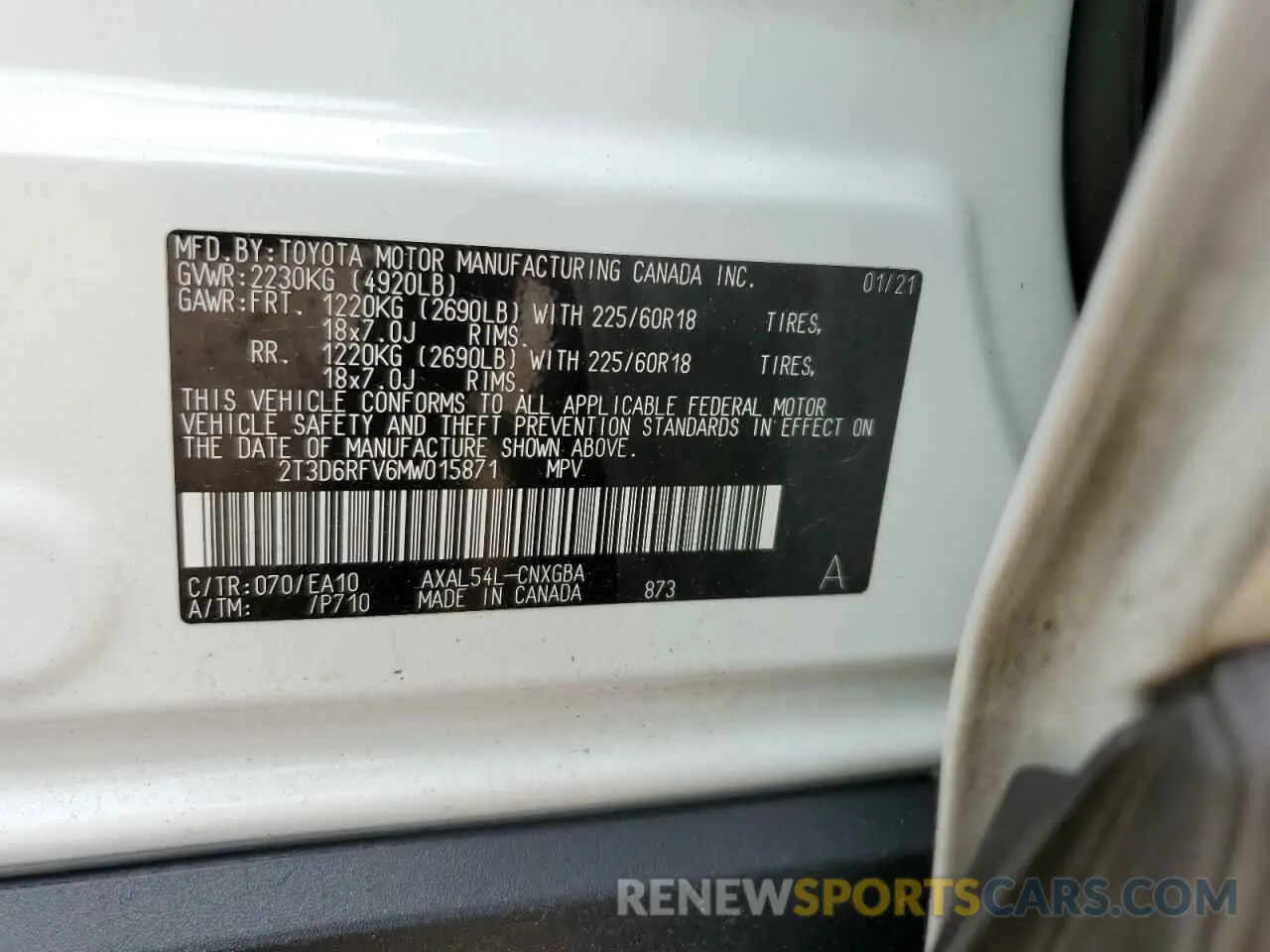 14 Photograph of a damaged car 2T3D6RFV6MW015871 TOYOTA RAV4 2021