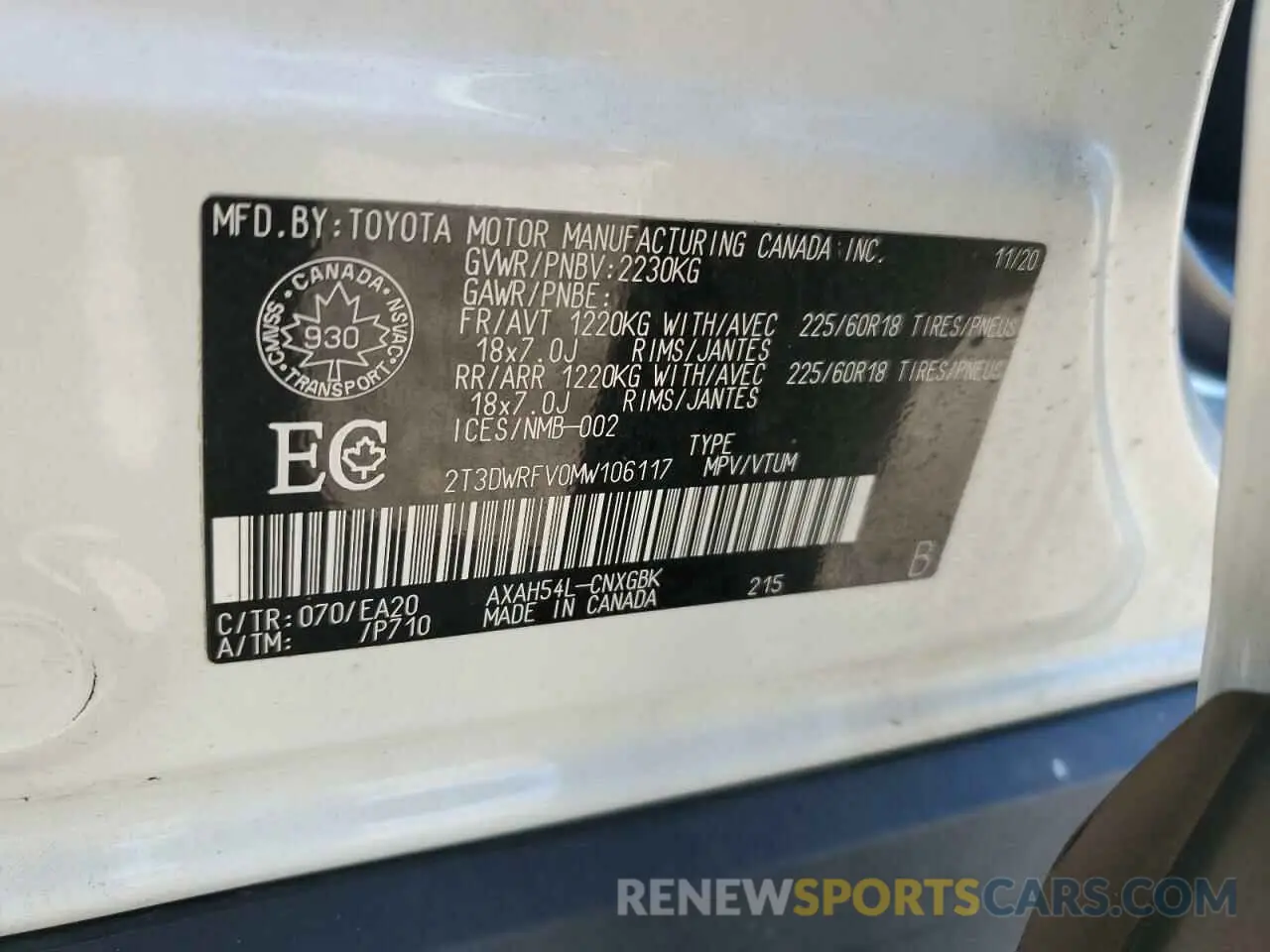 14 Фотография поврежденного автомобиля 2T3DWRFV0MW106117 TOYOTA RAV4 2021