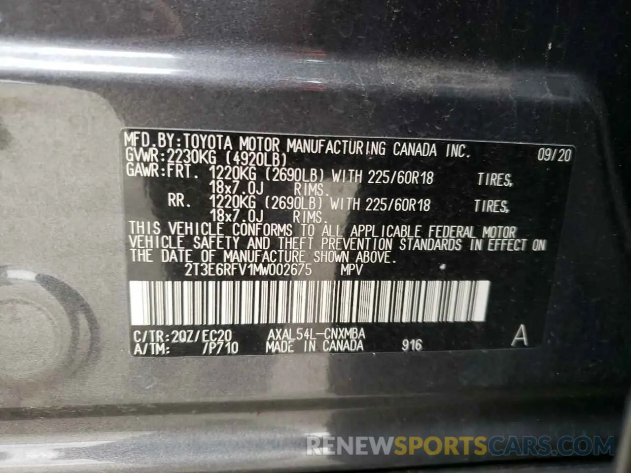 10 Photograph of a damaged car 2T3E6RFV1MW002675 TOYOTA RAV4 2021