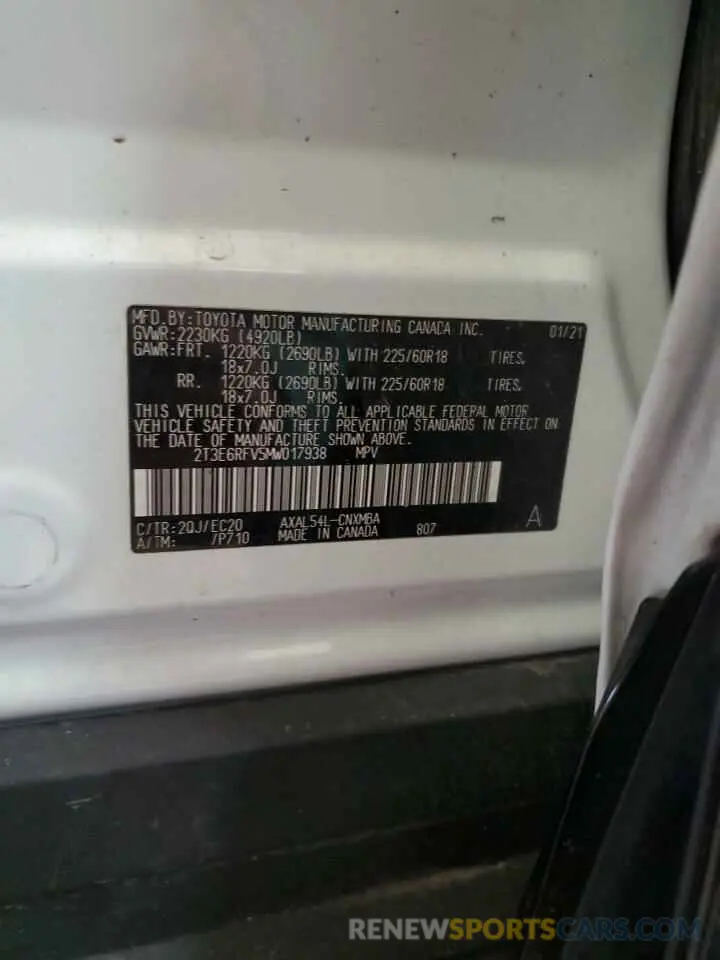 13 Photograph of a damaged car 2T3E6RFV5MW017938 TOYOTA RAV4 2021