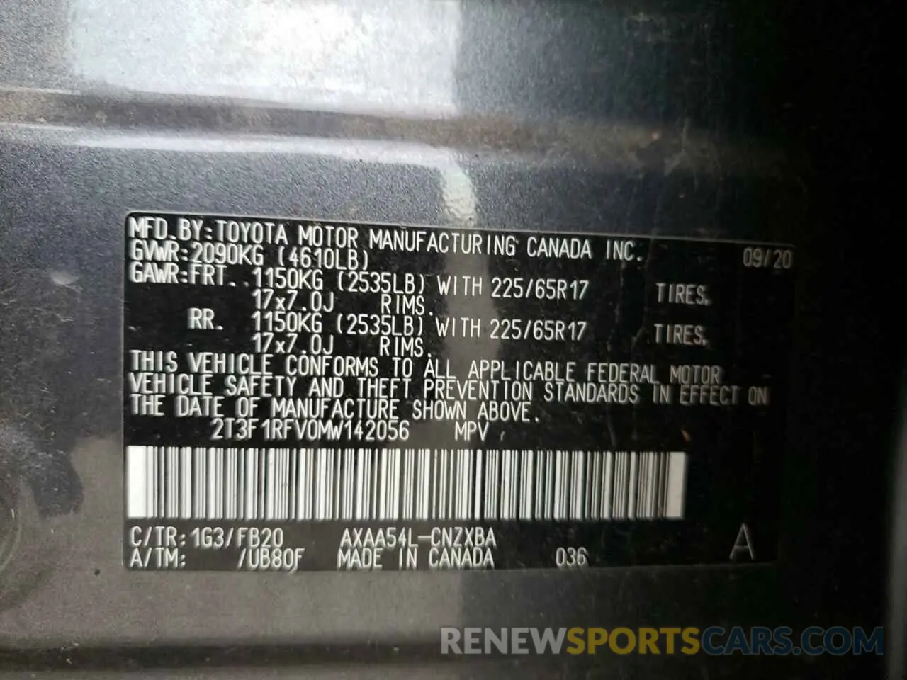 13 Photograph of a damaged car 2T3F1RFV0MW142056 TOYOTA RAV4 2021