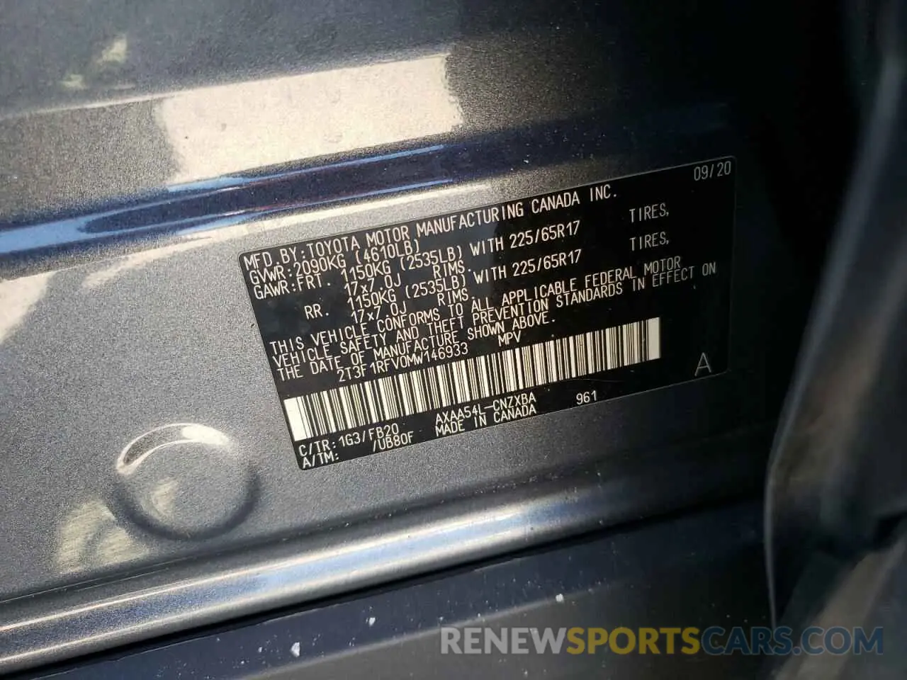 13 Фотография поврежденного автомобиля 2T3F1RFV0MW146933 TOYOTA RAV4 2021