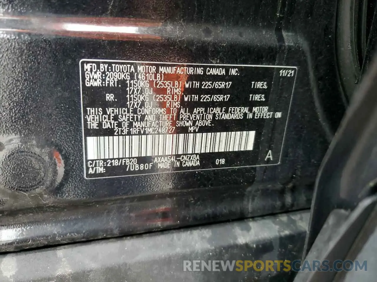 12 Фотография поврежденного автомобиля 2T3F1RFV1MC248727 TOYOTA RAV4 2021