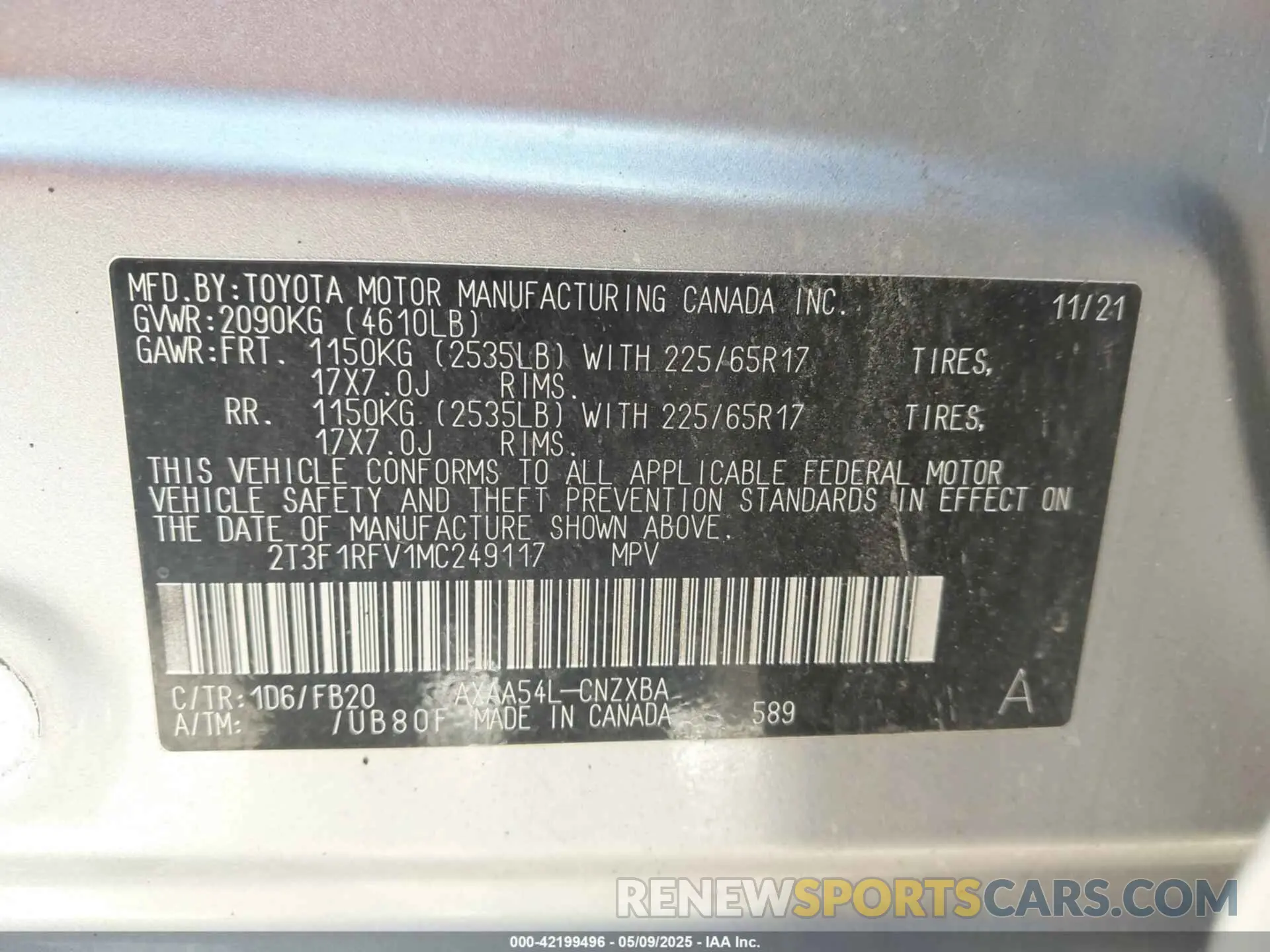 9 Photograph of a damaged car 2T3F1RFV1MC249117 TOYOTA RAV4 2021