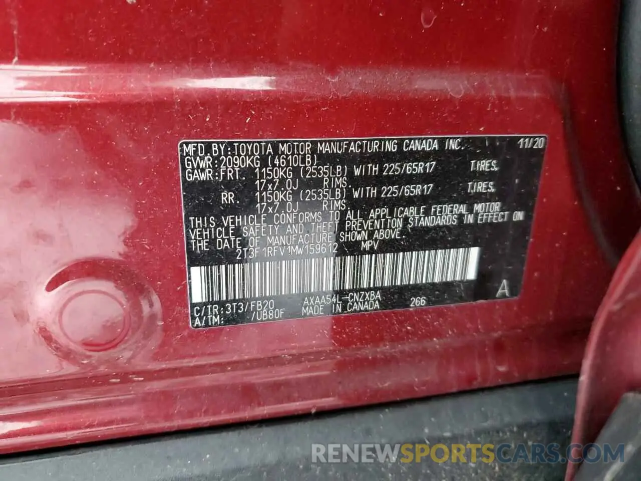 12 Фотография поврежденного автомобиля 2T3F1RFV1MW159612 TOYOTA RAV4 2021