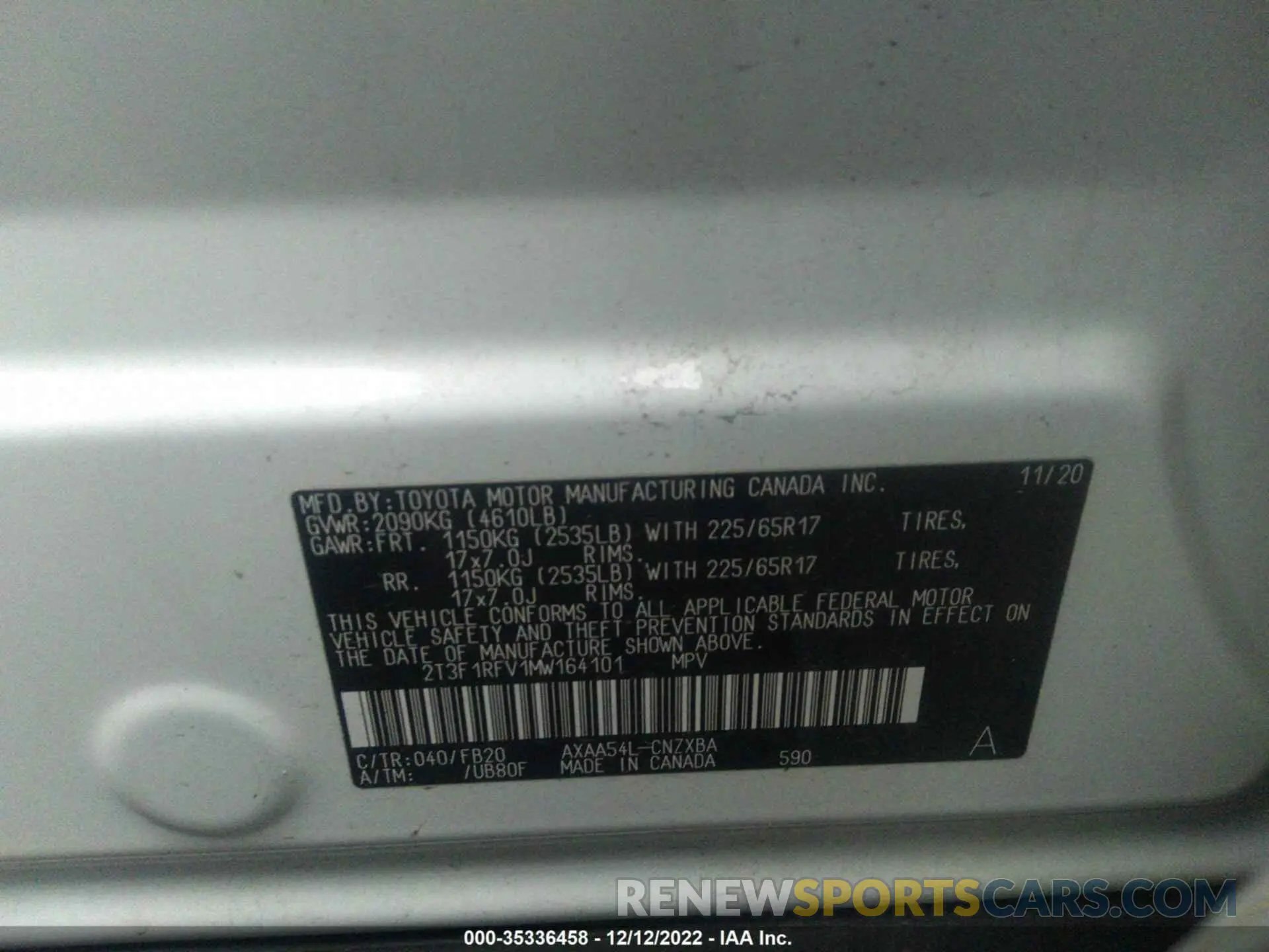 9 Фотография поврежденного автомобиля 2T3F1RFV1MW164101 TOYOTA RAV4 2021