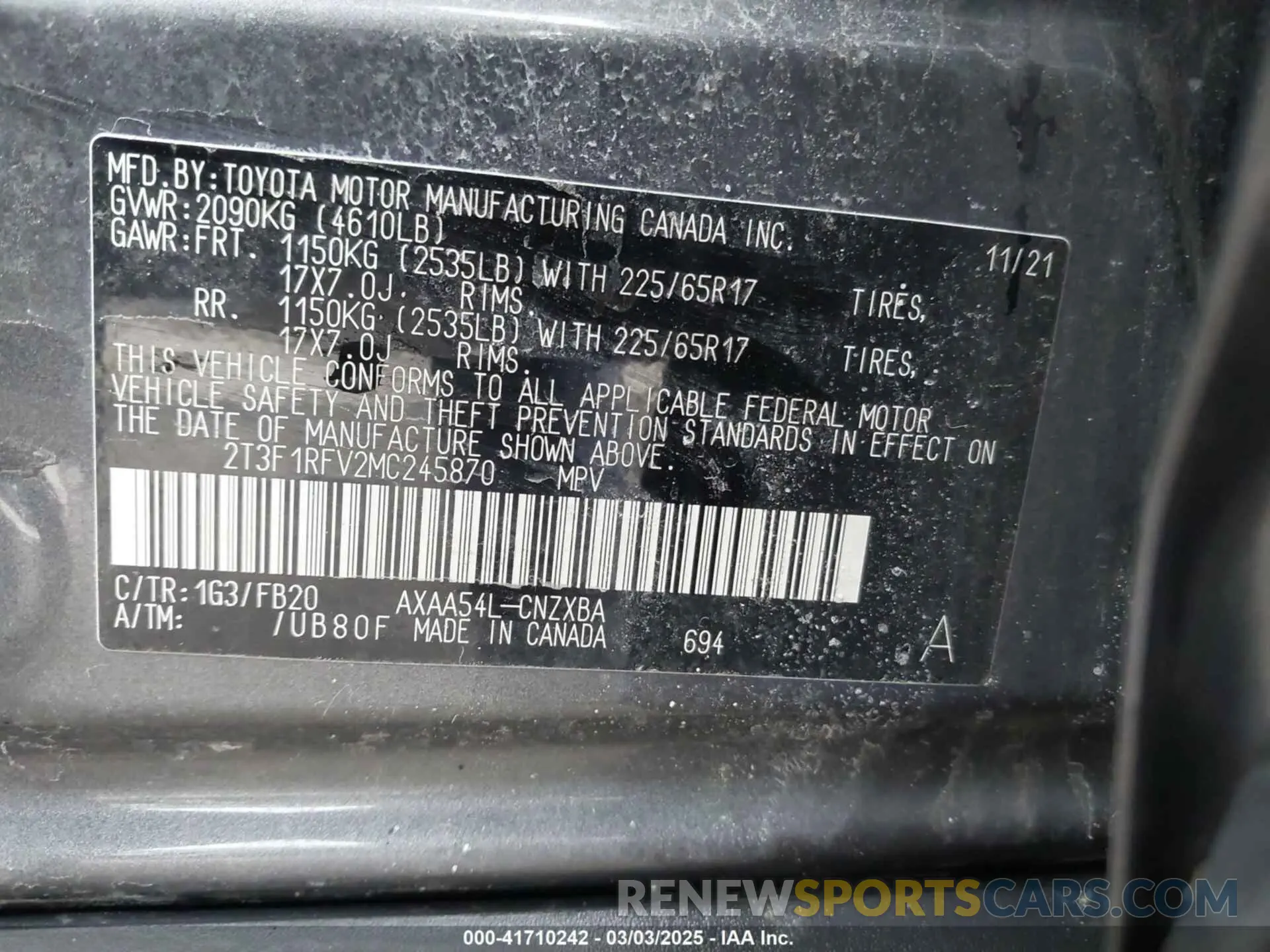 9 Photograph of a damaged car 2T3F1RFV2MC245870 TOYOTA RAV4 2021