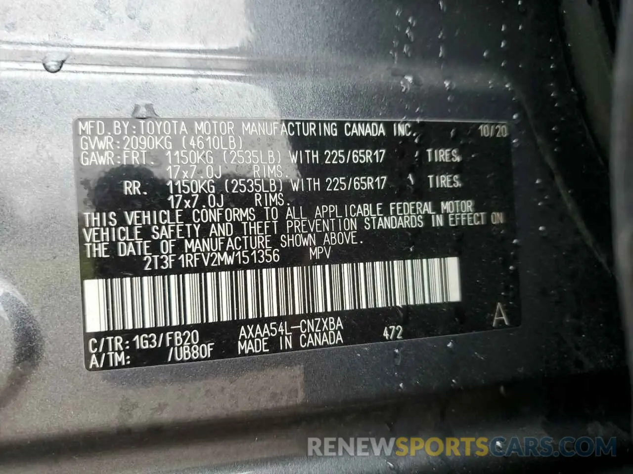 13 Photograph of a damaged car 2T3F1RFV2MW151356 TOYOTA RAV4 2021