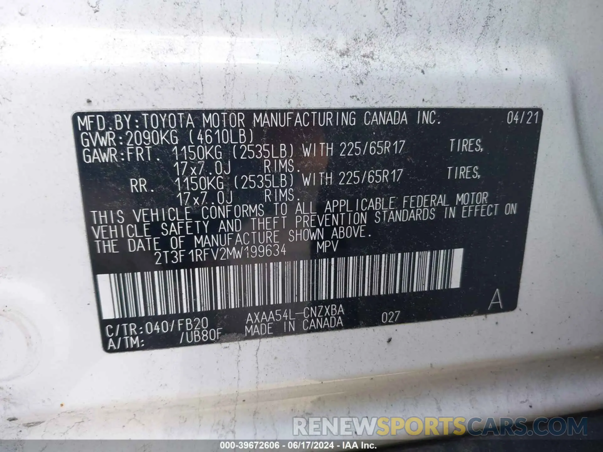 9 Фотография поврежденного автомобиля 2T3F1RFV2MW199634 TOYOTA RAV4 2021