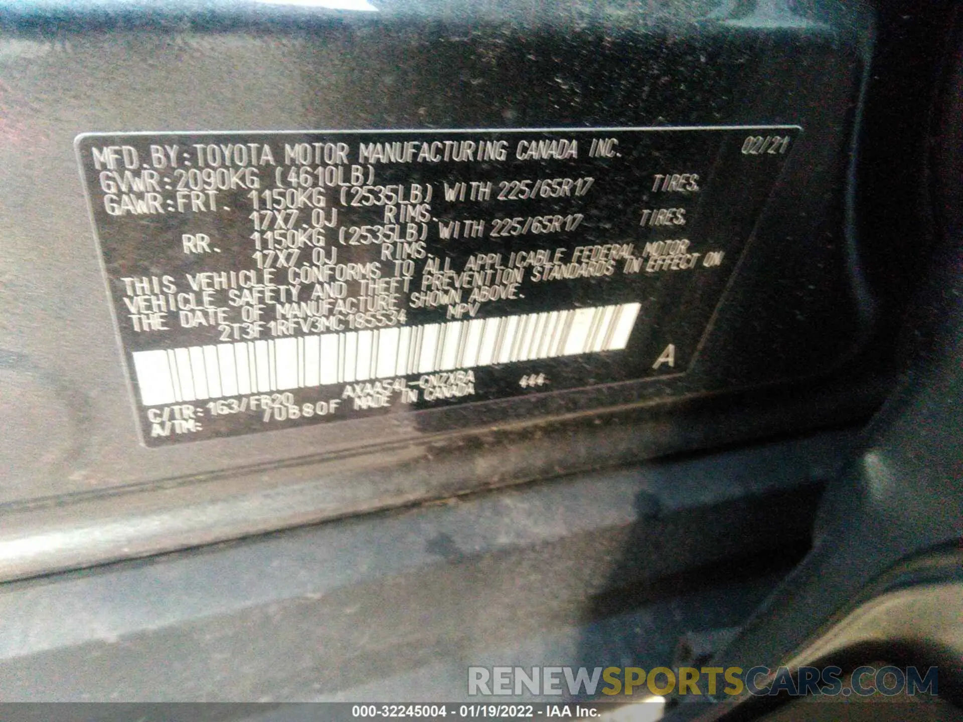 9 Photograph of a damaged car 2T3F1RFV3MC185534 TOYOTA RAV4 2021