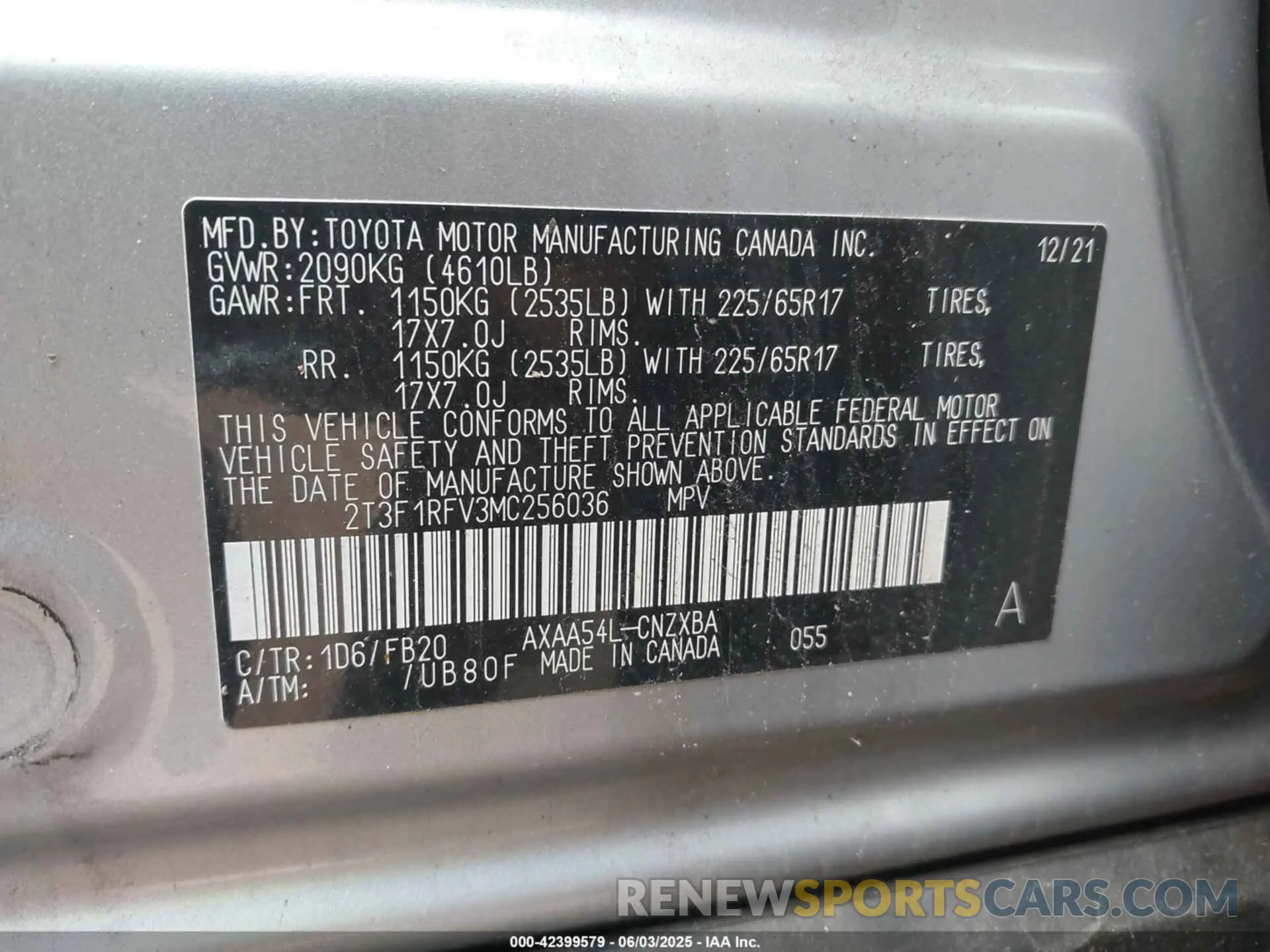 9 Photograph of a damaged car 2T3F1RFV3MC256036 TOYOTA RAV4 2021