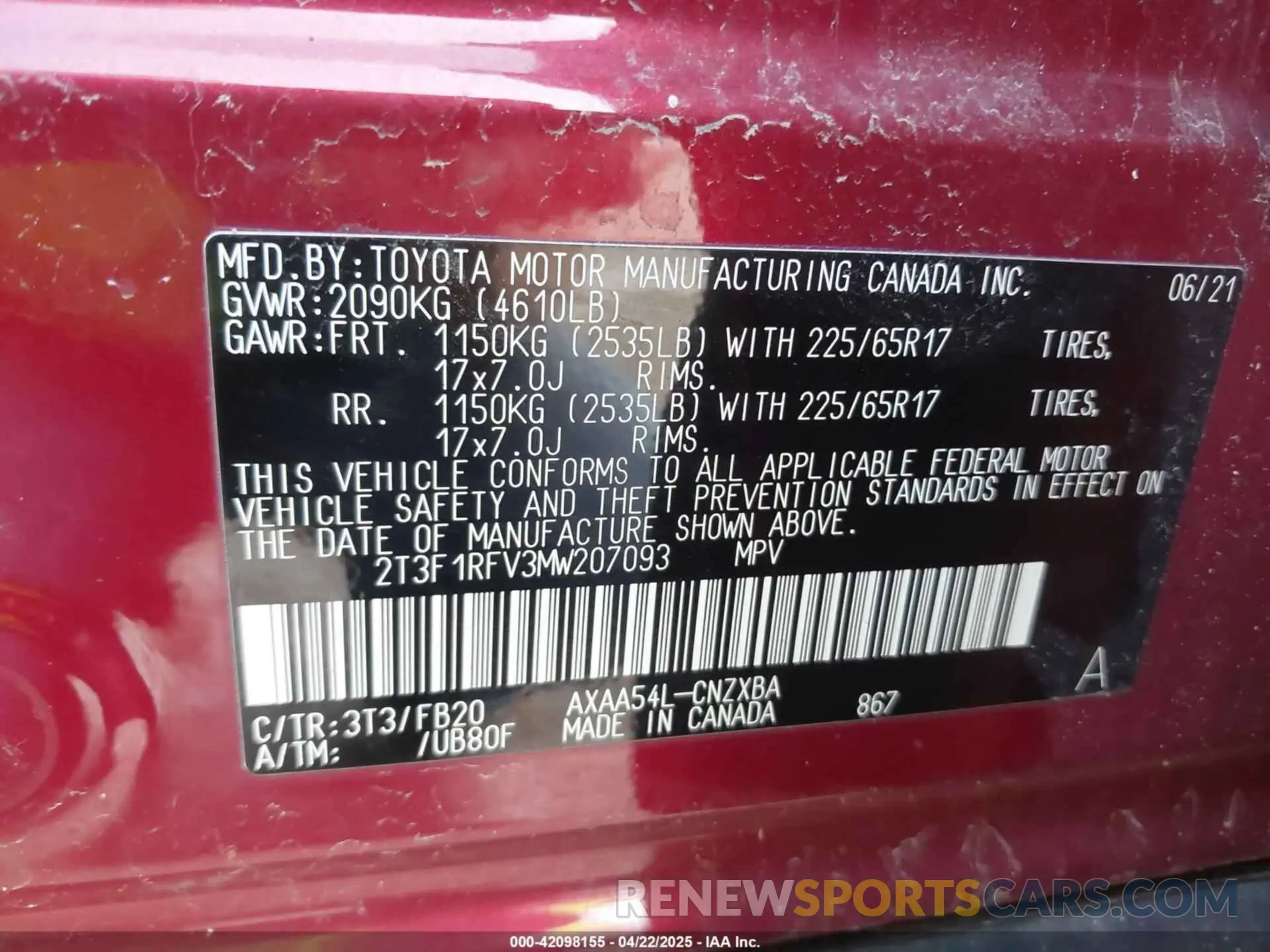 9 Фотография поврежденного автомобиля 2T3F1RFV3MW207093 TOYOTA RAV4 2021
