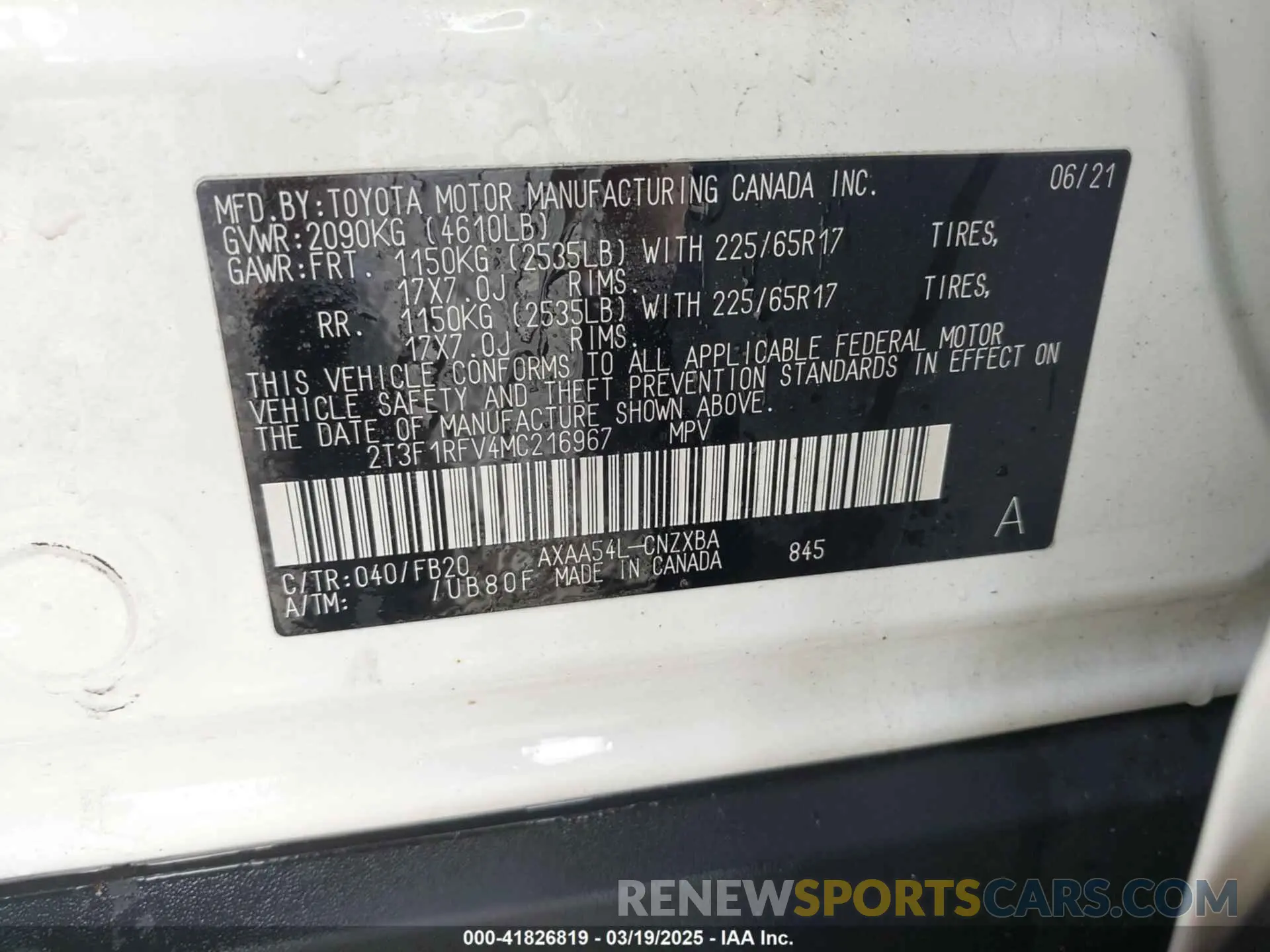 9 Photograph of a damaged car 2T3F1RFV4MC216967 TOYOTA RAV4 2021