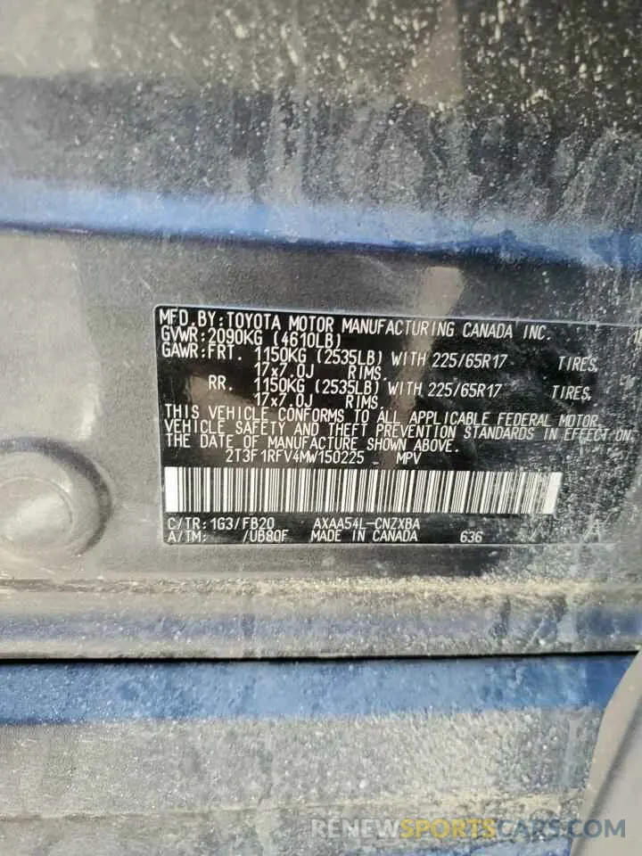 14 Фотография поврежденного автомобиля 2T3F1RFV4MW150225 TOYOTA RAV4 2021