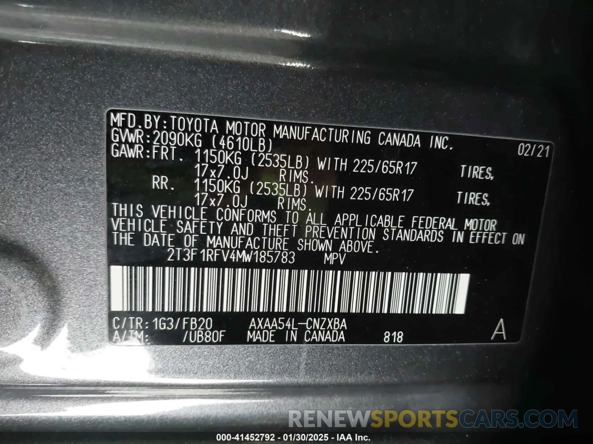 9 Фотография поврежденного автомобиля 2T3F1RFV4MW185783 TOYOTA RAV4 2021