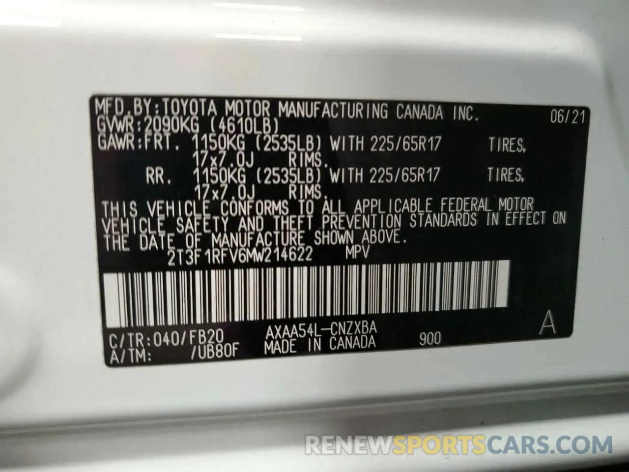 13 Фотография поврежденного автомобиля 2T3F1RFV6MW214622 TOYOTA RAV4 2021