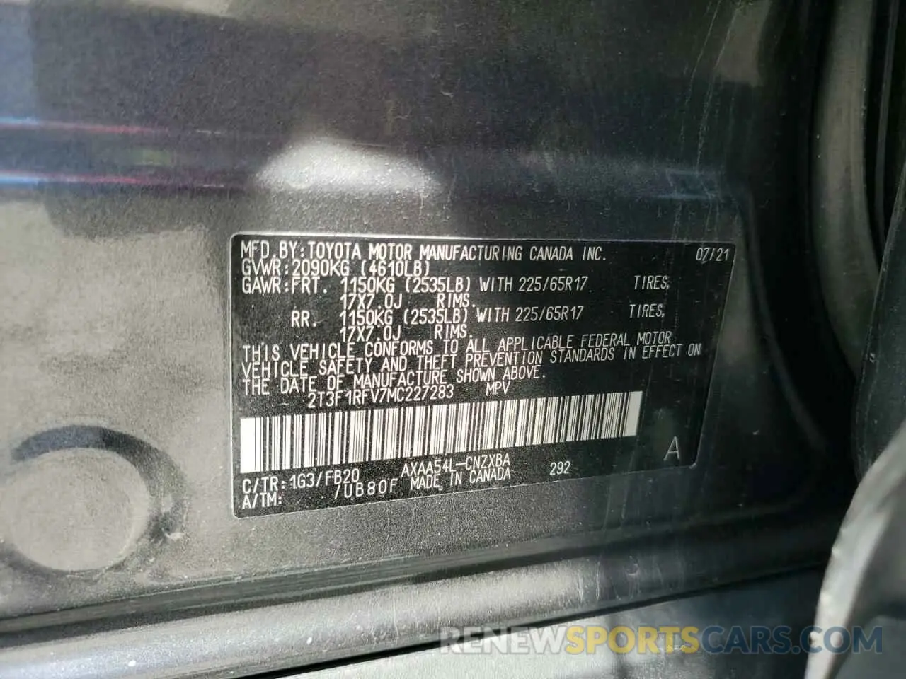13 Фотография поврежденного автомобиля 2T3F1RFV7MC227283 TOYOTA RAV4 2021