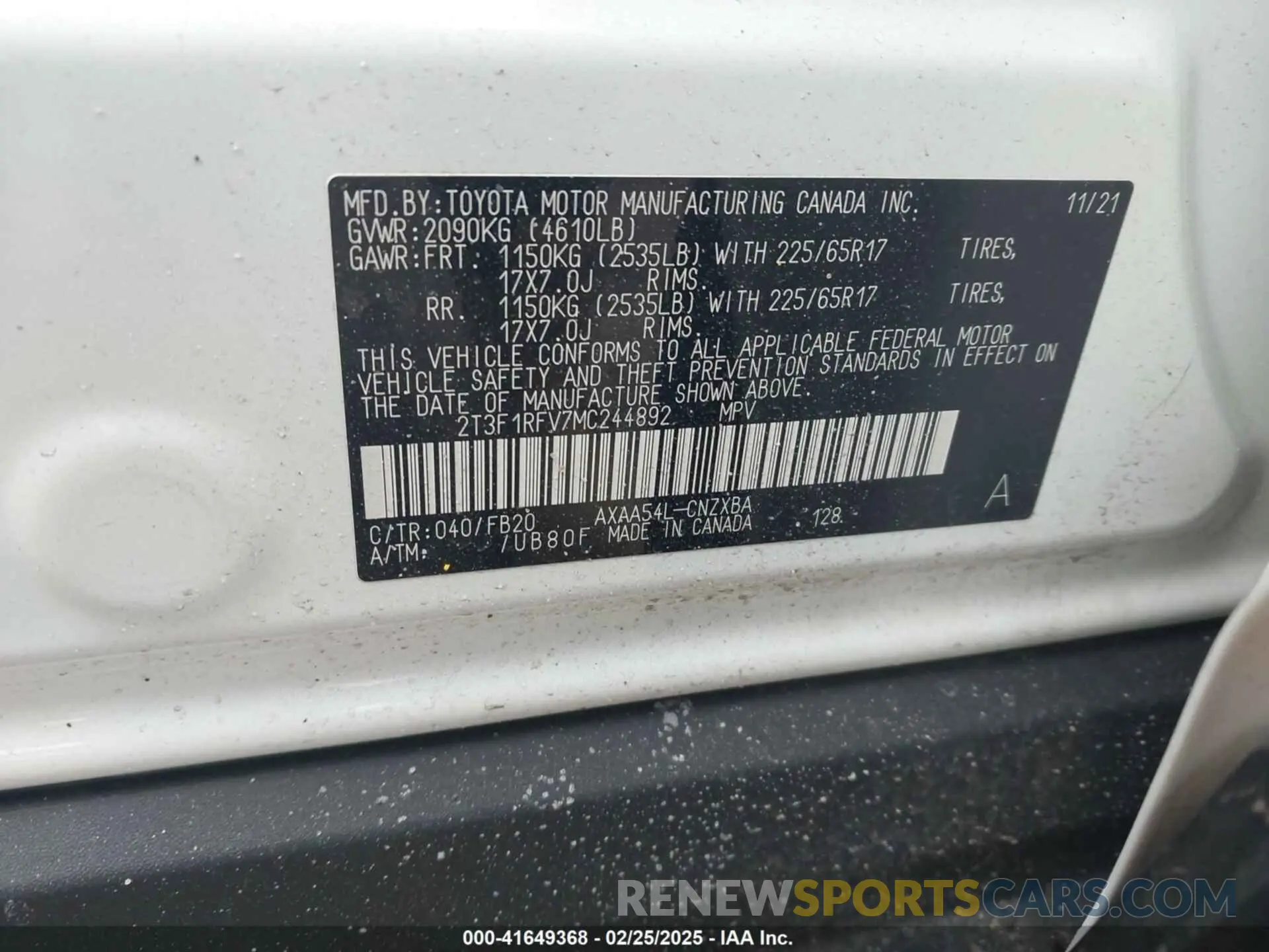 9 Photograph of a damaged car 2T3F1RFV7MC244892 TOYOTA RAV4 2021