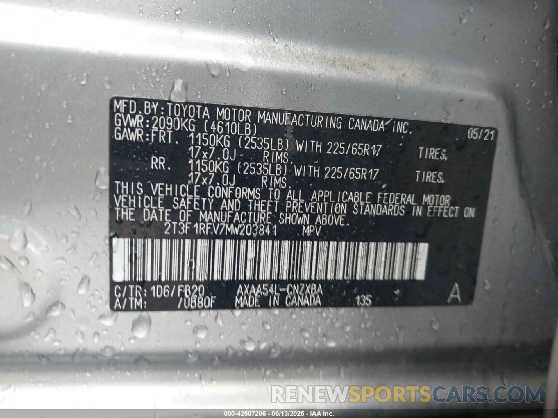 9 Photograph of a damaged car 2T3F1RFV7MW203841 TOYOTA RAV4 2021