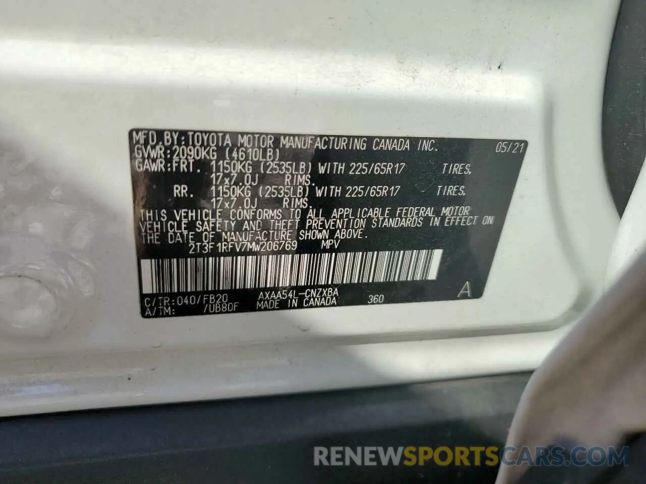 13 Фотография поврежденного автомобиля 2T3F1RFV7MW206769 TOYOTA RAV4 2021