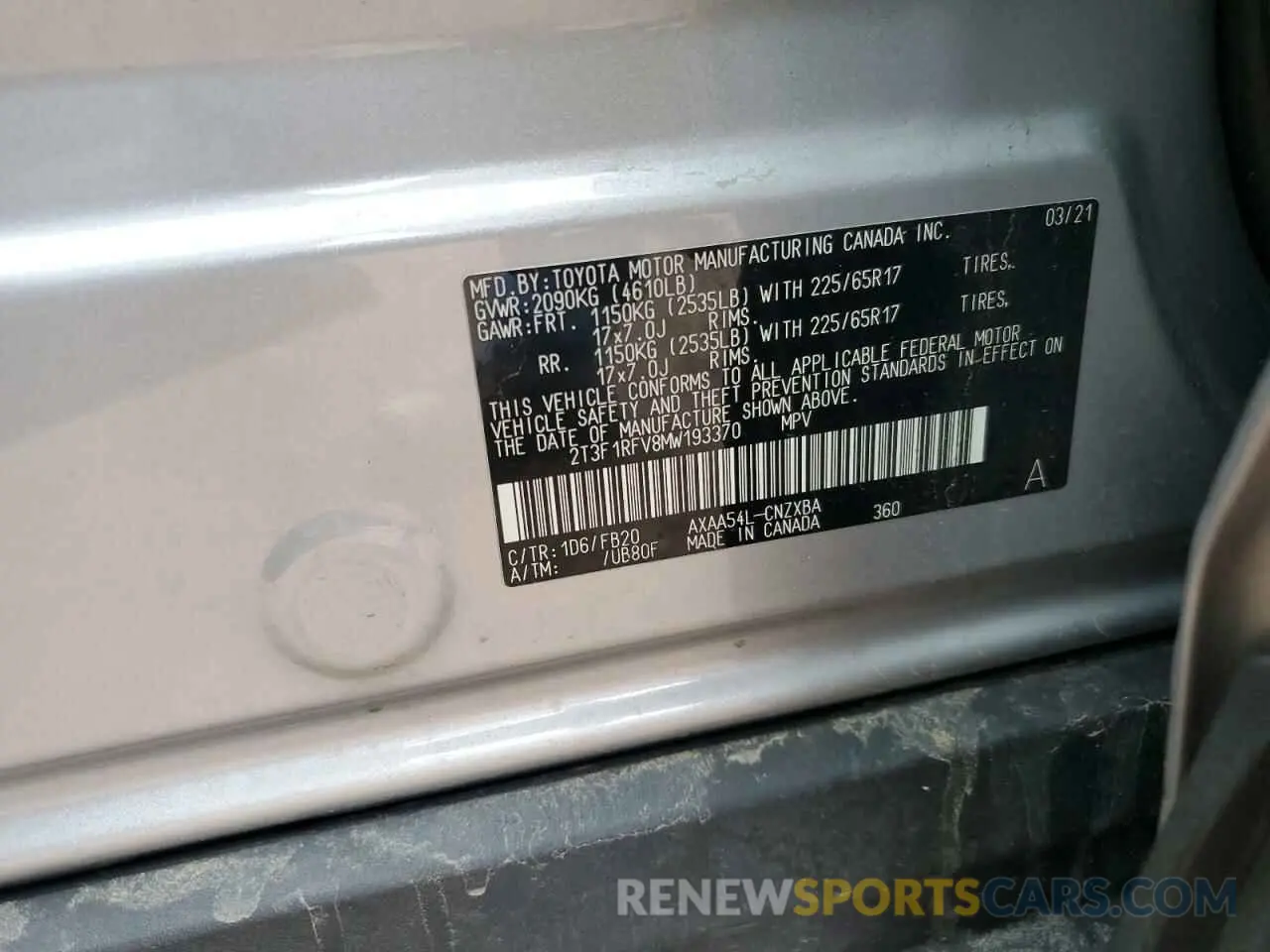 15 Фотография поврежденного автомобиля 2T3F1RFV8MW193370 TOYOTA RAV4 2021