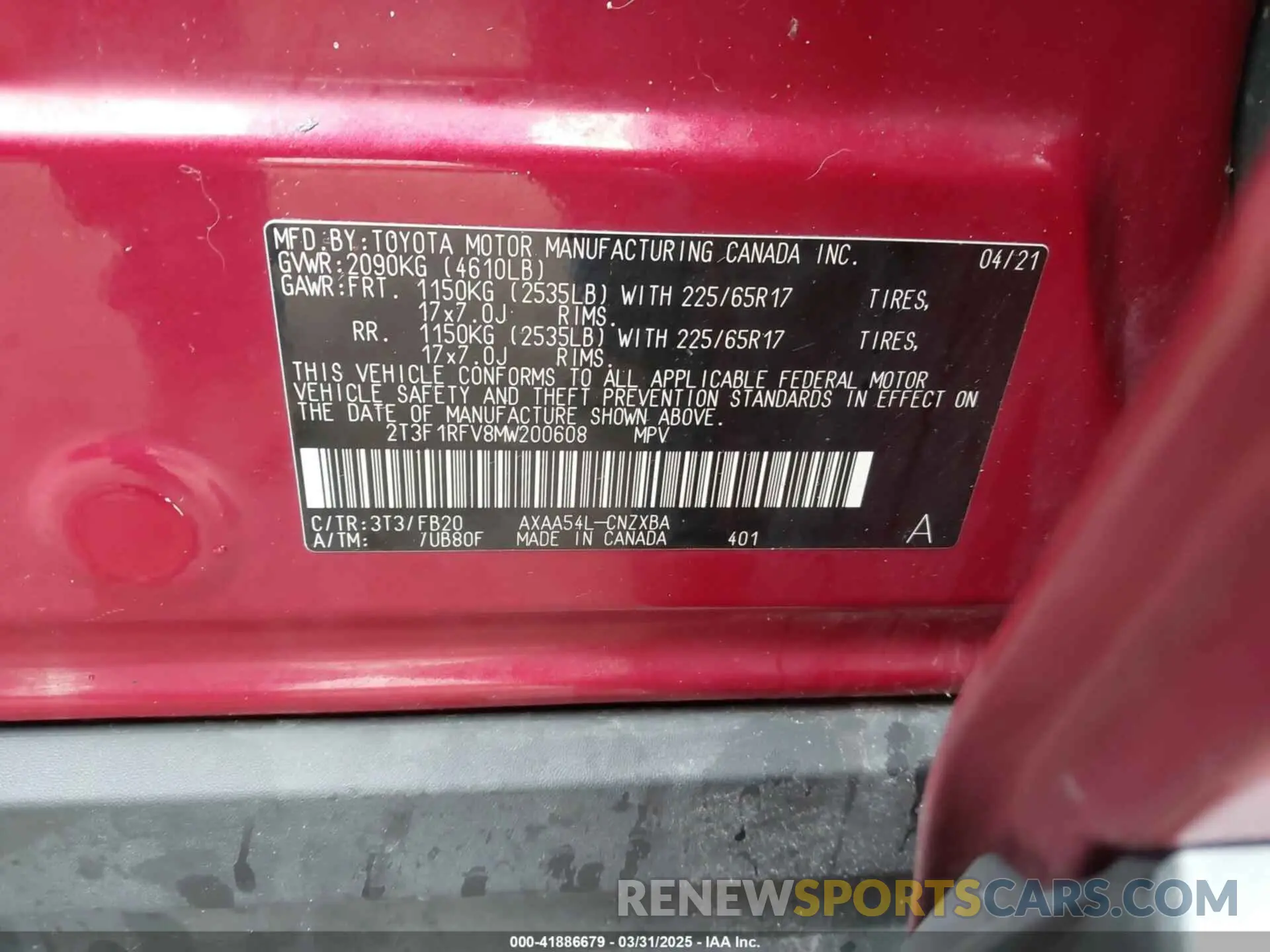 9 Photograph of a damaged car 2T3F1RFV8MW200608 TOYOTA RAV4 2021