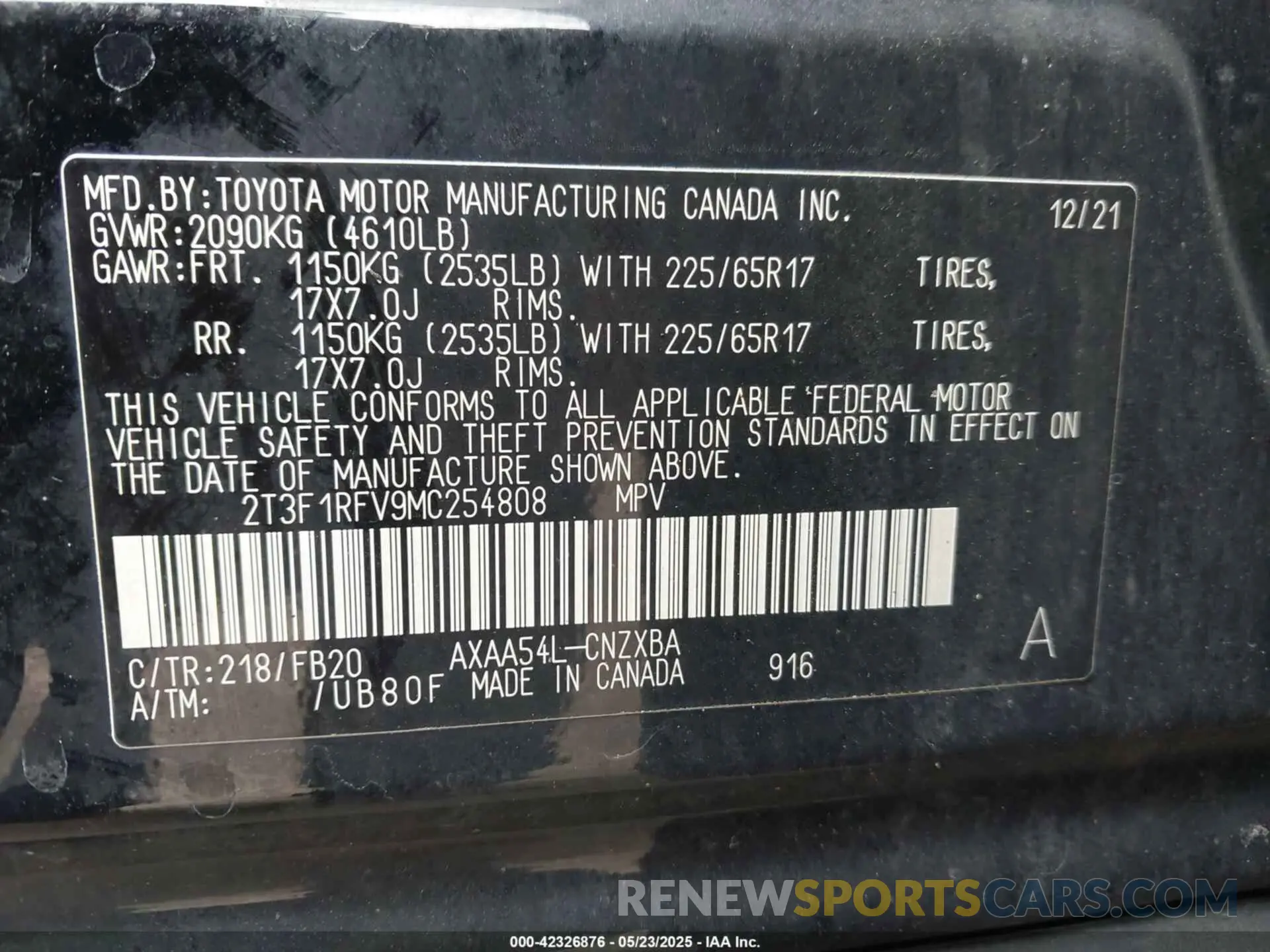 9 Photograph of a damaged car 2T3F1RFV9MC254808 TOYOTA RAV4 2021