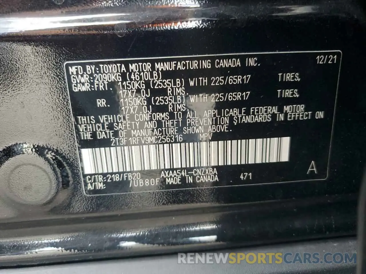 13 Фотография поврежденного автомобиля 2T3F1RFV9MC256316 TOYOTA RAV4 2021