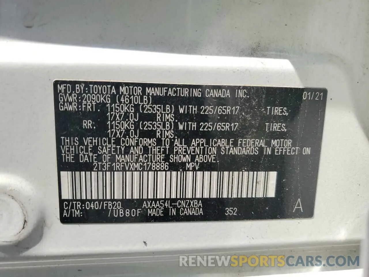 13 Photograph of a damaged car 2T3F1RFVXMC178886 TOYOTA RAV4 2021