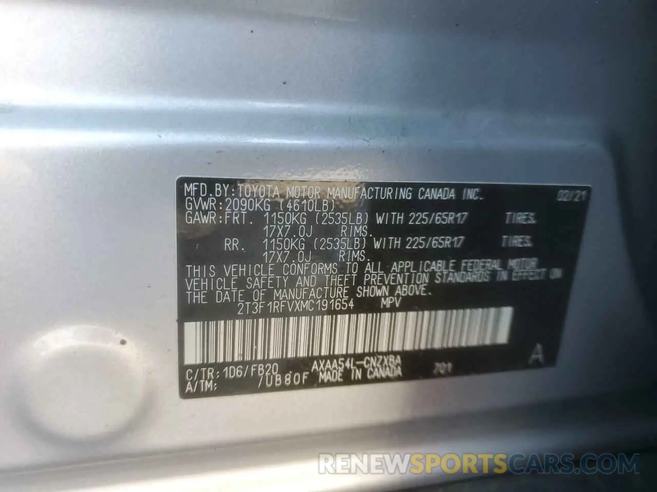 12 Фотография поврежденного автомобиля 2T3F1RFVXMC191654 TOYOTA RAV4 2021
