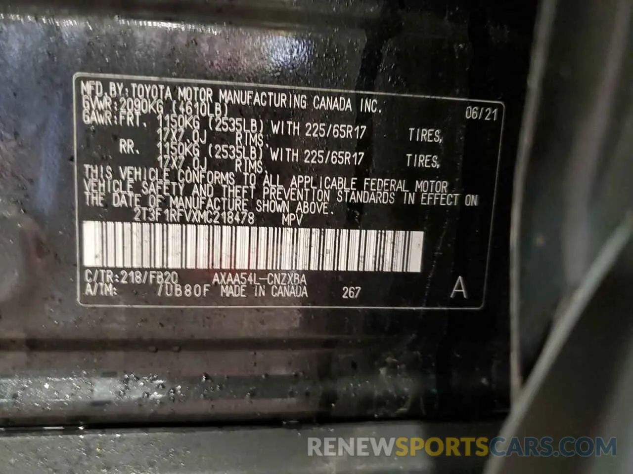 12 Photograph of a damaged car 2T3F1RFVXMC218478 TOYOTA RAV4 2021
