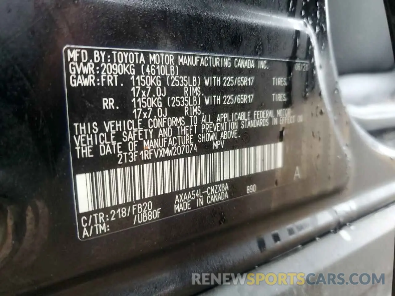 13 Фотография поврежденного автомобиля 2T3F1RFVXMW207074 TOYOTA RAV4 2021