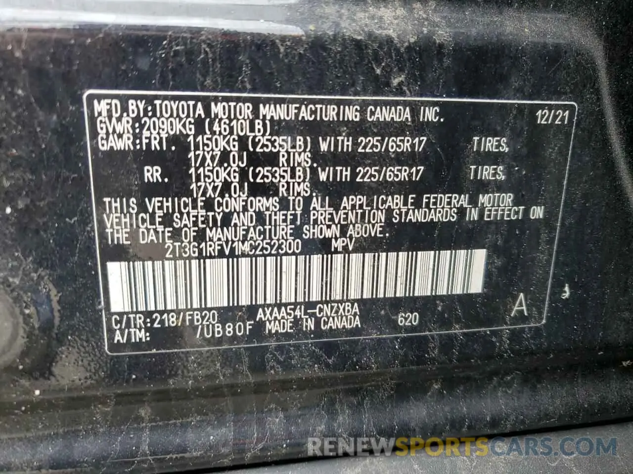 13 Фотография поврежденного автомобиля 2T3G1RFV1MC252300 TOYOTA RAV4 2021