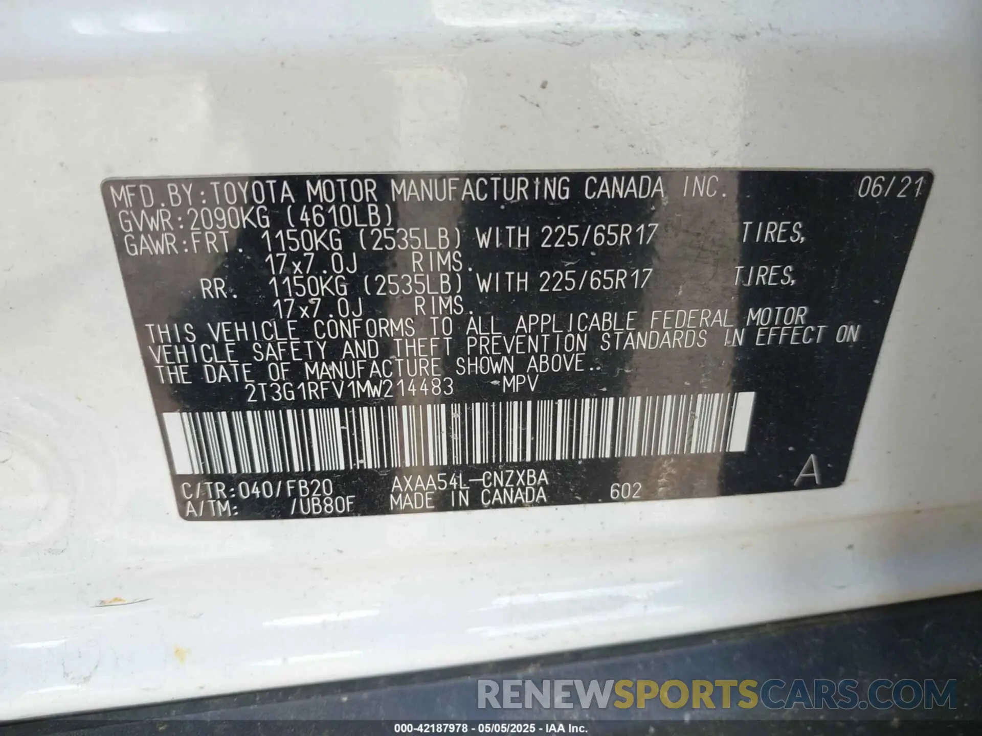 9 Фотография поврежденного автомобиля 2T3G1RFV1MW214483 TOYOTA RAV4 2021