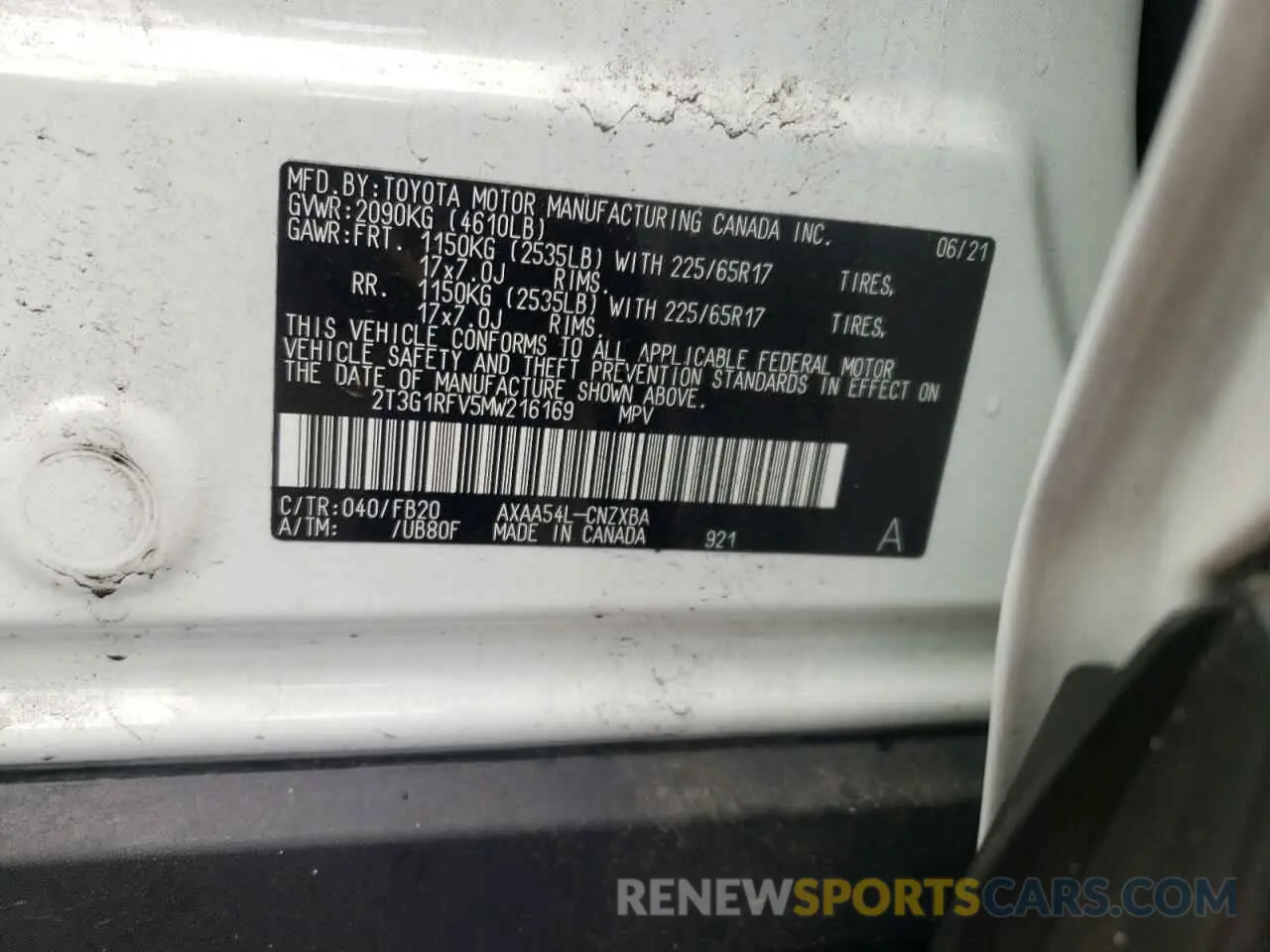 10 Фотография поврежденного автомобиля 2T3G1RFV5MW216169 TOYOTA RAV4 2021