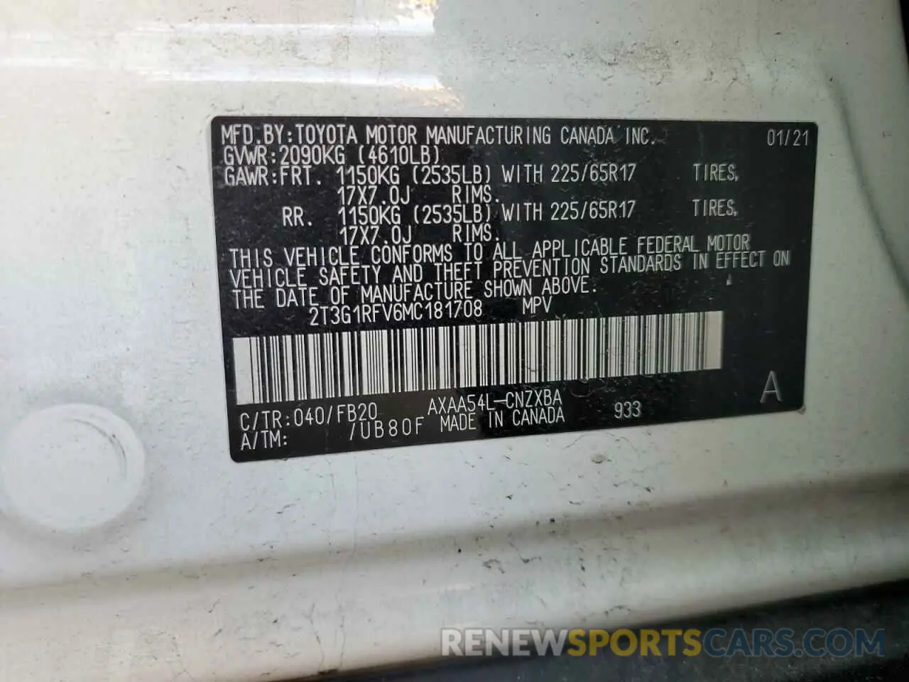 13 Фотография поврежденного автомобиля 2T3G1RFV6MC181708 TOYOTA RAV4 2021