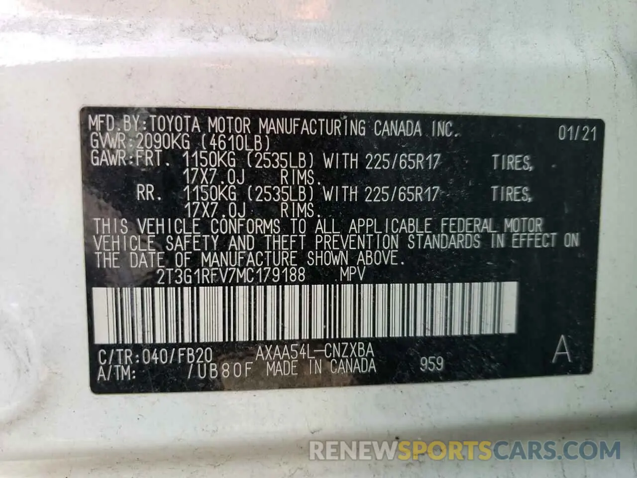 13 Photograph of a damaged car 2T3G1RFV7MC179188 TOYOTA RAV4 2021